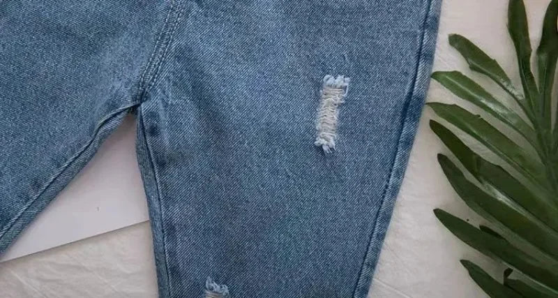 Children Jeans Spring Autumn Boys Girls Denim Ripped Jeans Korean Fashion Kids Trousers Toddler Casual Loose Pants