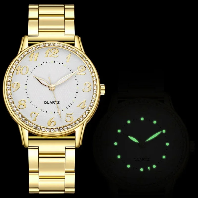 Luxury Brand Women Watch 2024 New Fashion Simple Rhinestone Steel Band Watch Ladies Big Dial Quartz Clock Bracelet Clock Reloj