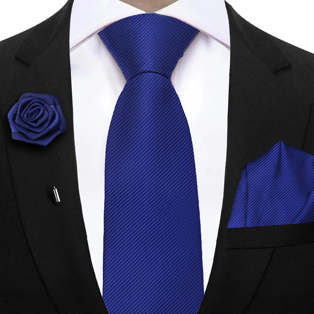 Simplicity Mens Ties Solid NeckTie Pocket Square Floral Brooch Set Men's Wedding Tie Suit Accessories Fit Group Holiday Party