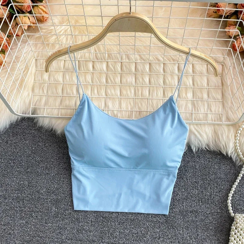Women Crop Tops elegant Solid Color Camisole Ice Silk Tube Top Seamless Sports Tank Top Wireless Underwear Padded Bra Bralette Vest