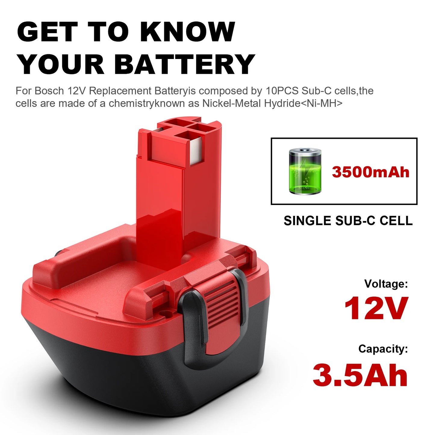 Turpow BAT043 NiMH Akku 12V 3500mAh - ErsatzFürBosch