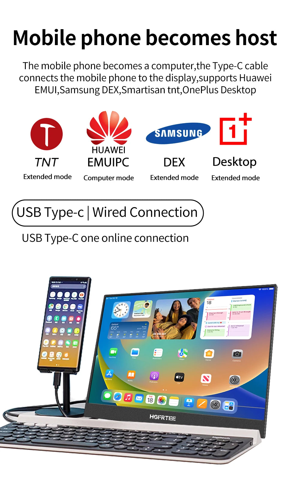 HGFRTEE 14.1inch Portable Monitor Touch Screen 400cd/m² Laptop Second Screen Dispaly HDMI-Compatible For Switch PS4/5