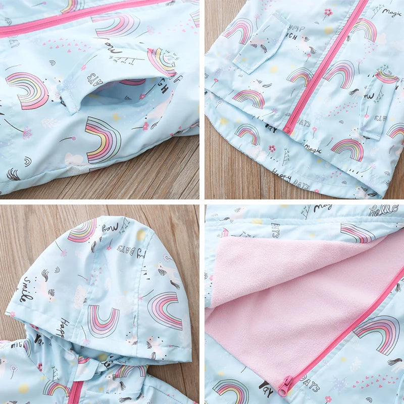 Jachetă pentru copii 2025: Curcubeu-Unicorn cu glugă și fermoar - Colecția de îmbrăcăminte pentru copii