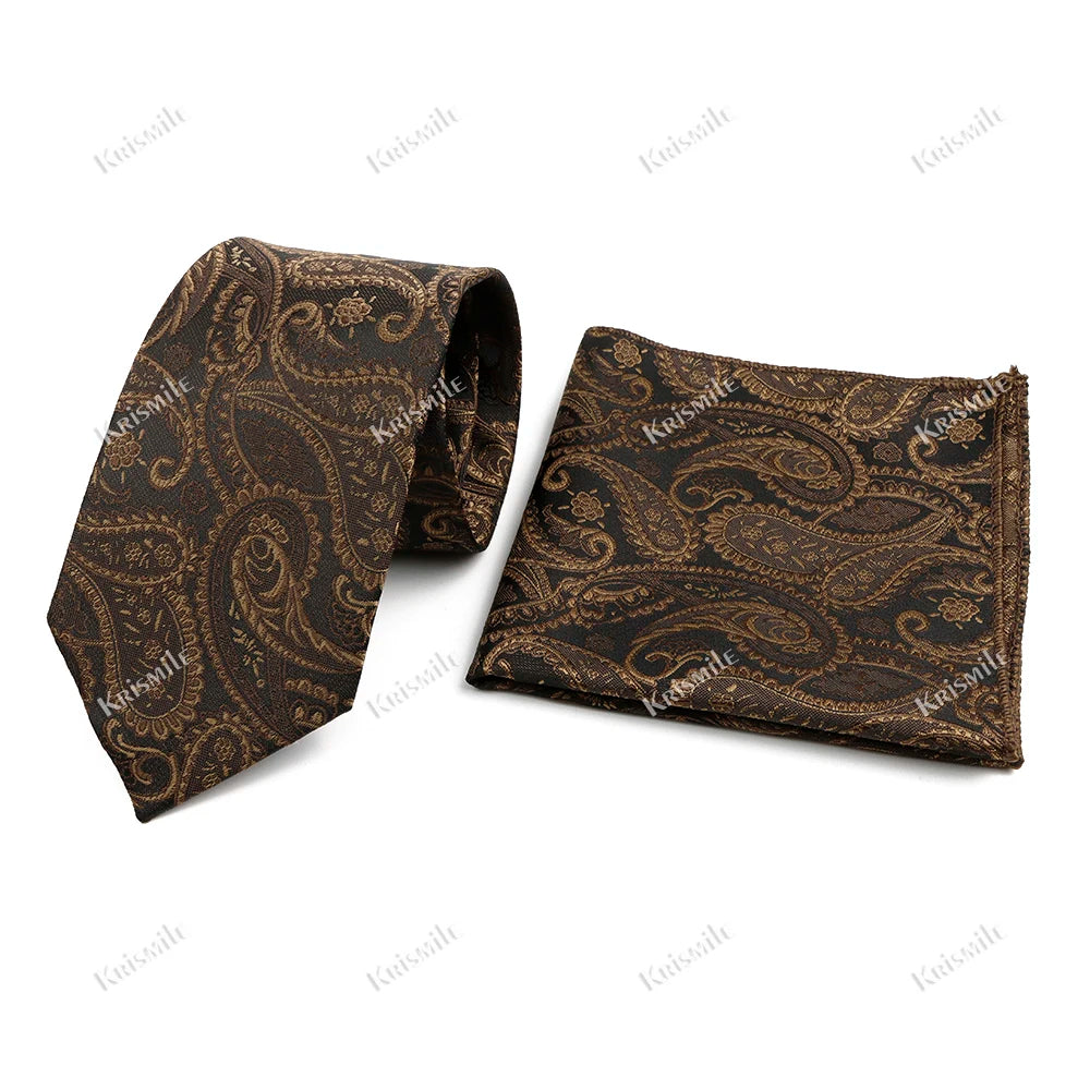 Novelty Paisley Tie Pocket Square Set For Men Skinny Slim 6cm Necktie Fit Business Wedding Party Stage Host Daily Wear Accessory