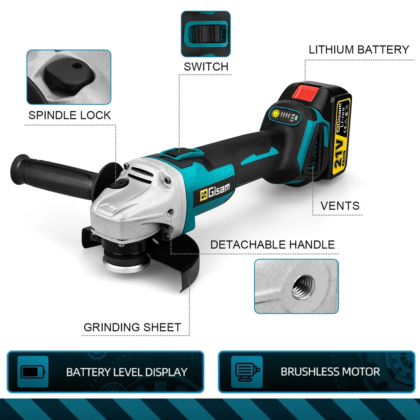 Winkelschleifer 2025: Gisam 125mm 4-Gang Brushless - Cordless Grinding Polishing Makita 18V Power Tools Collection