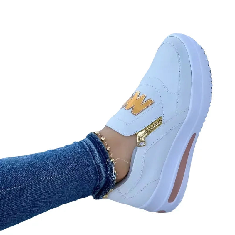 Women Autumn Sneakers Casual Double M Printed Side Zipper Platform Shoes Ladies Vulcanized Shoes Zapatillas De Mujer Women Shoes