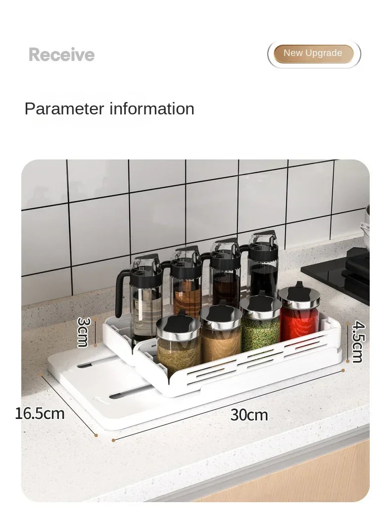 Kitchen Rotating Spice Rack 2 Tier Plastic Seasoning Spice Detachable Jar Storage Rack Pull Out Kitchen Cabinet Organiser