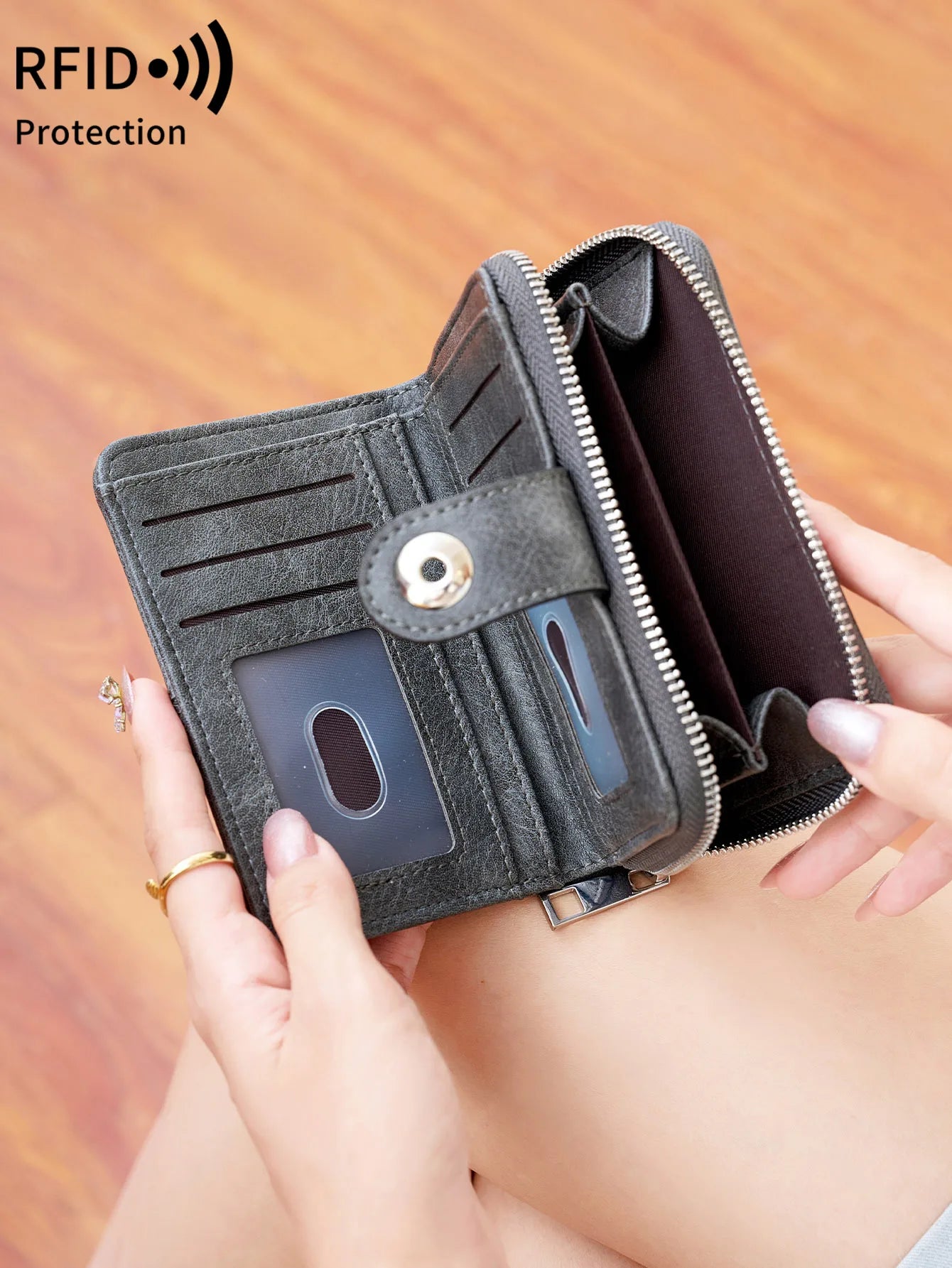 Neue Frauen Geldbörse Retro Dreifach RFID Schutz Kurz Stylish Design Große Kapazität Reißverschluss Schnalle