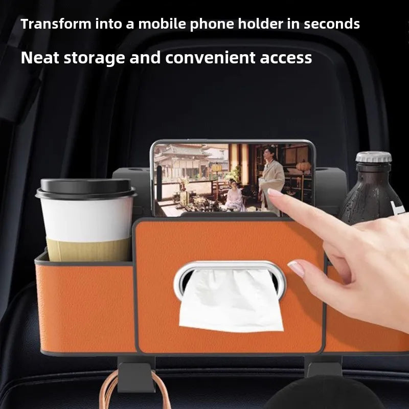 Scaun auto spate banchetă piele multifuncțională cutie de depozitare cutie de șervețele auto geantă de depozitare suport pentru pahare de apă cu cârlig cutie de depozitare