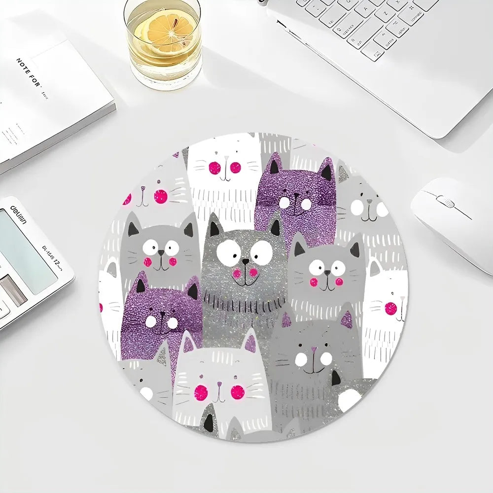 Gaming-Mauspad 2025: Cartoon Cute Cats Anti-Slip - Round Anime Gaming Mouse Pad Teen Girls Collection