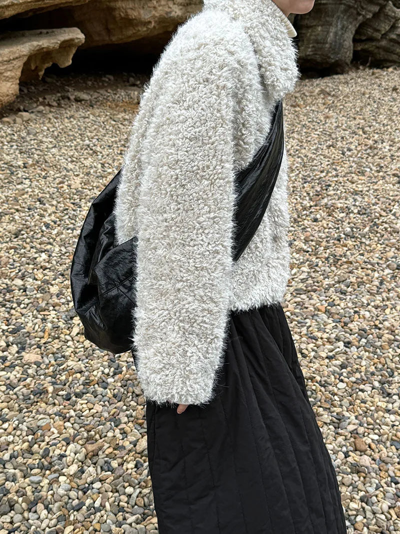 Harajuku Lammwolle Mantel Warm - Dicke, Taschen, L/XL