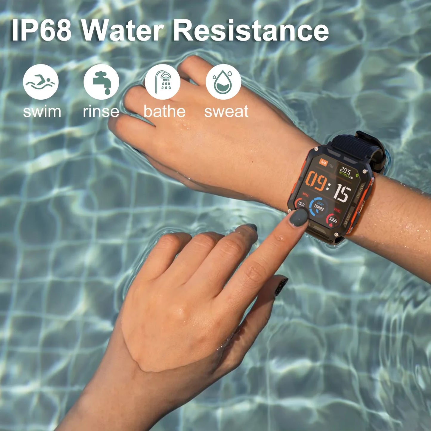 C20Pro Sports Smart Watch Männer Bluetooth Anruf Smartwatch IP68 Wasserdicht Multi Sports Mode Gesundheitsüberwachung Militär Smartwatch