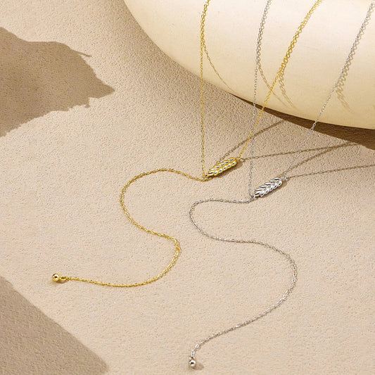 ANDYWEN Colier lung în formă de Y, cu pandantiv minimalist din argint 925, cu frunze de grâu, 2025, bijuterii fine pentru stil casual pentru femei
