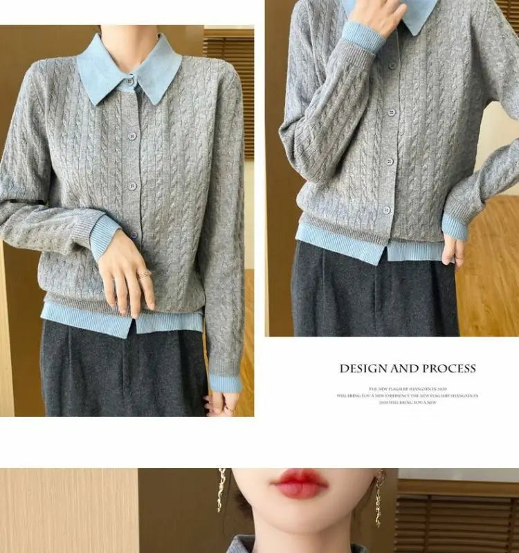 CN Fujian Zweiteiliger Strickcardigan - Größe L Polyester Knopf