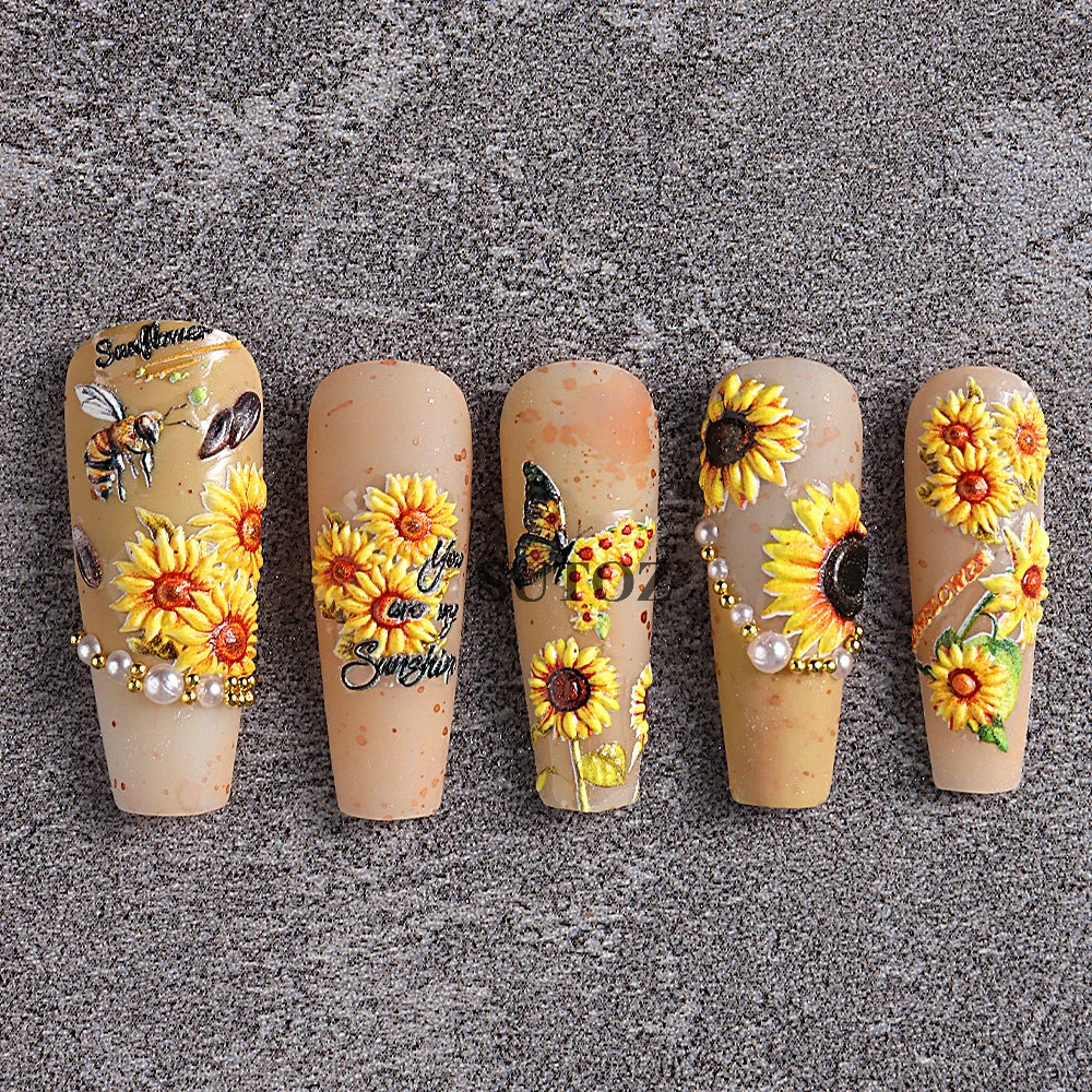 GL5D-K256 5D Sonnenblumen Nagelsticker - Herbstdesign Prägung