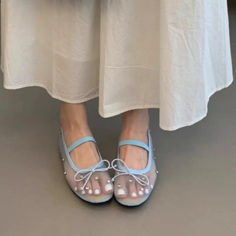Frühling Flache Schuhe 2025 - Mädchen Fashion Runder Kopf Schmetterling Knoten - Mesh Atmungsaktiv Weiche Sohle Rutschfest