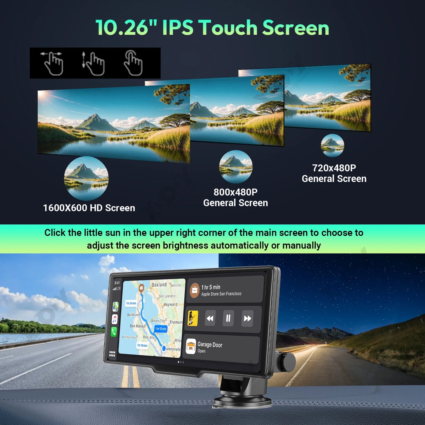 4K 10.26" Touchscreen Auto DVR Dashcam - Kabellos Apple CarPlay Android Auto Dual Lens Video Recorder