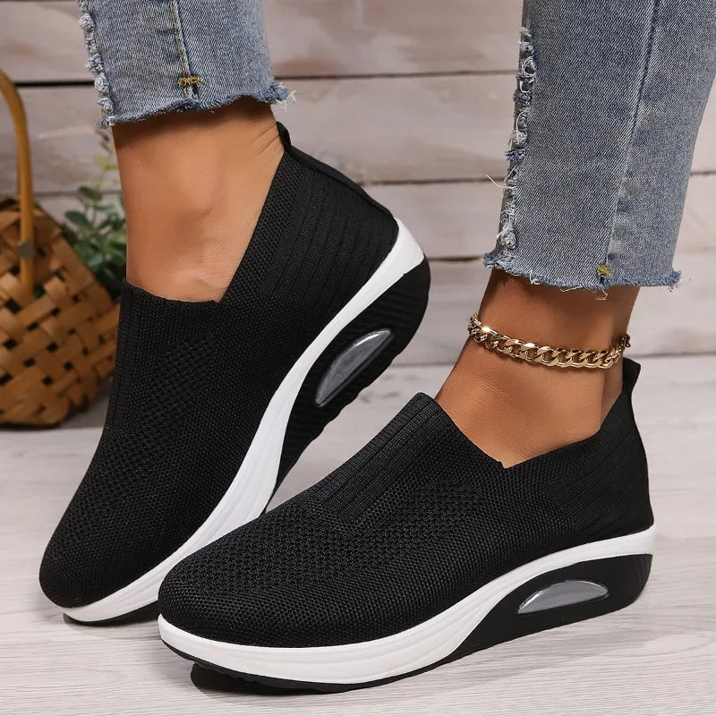 New Women Tennis Walking Shoes Air Cushion Non Slip Orthopedic Shoes Ladies Platform Mules Breathable Wedge Female Sneakers