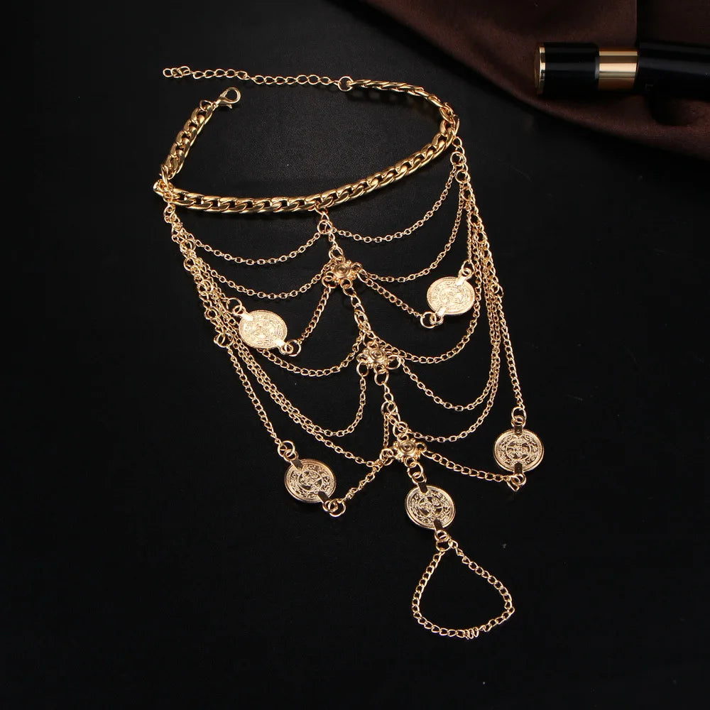Modyle Neue Mode Sommer Sexy Silber Farbe Quaste Fußkettchen für Frauen Münze Anhänger Kette Knöchel Armband Fuß Schmuck