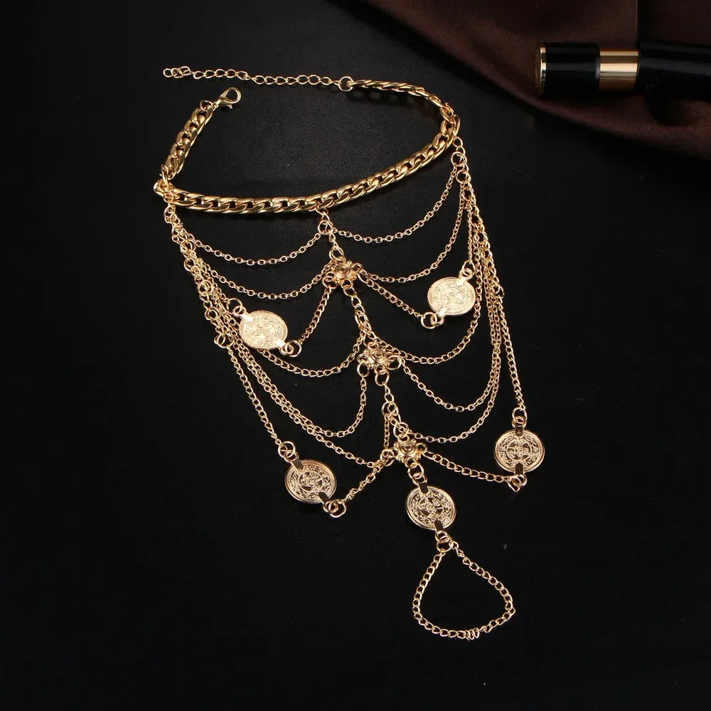 Modyle Neue Mode Sommer elegant Silber Farbe Quaste Fußkettchen für Frauen Münze Anhänger Kette Knöchel Armband Fuß Schmuck - Golden Bridge Store