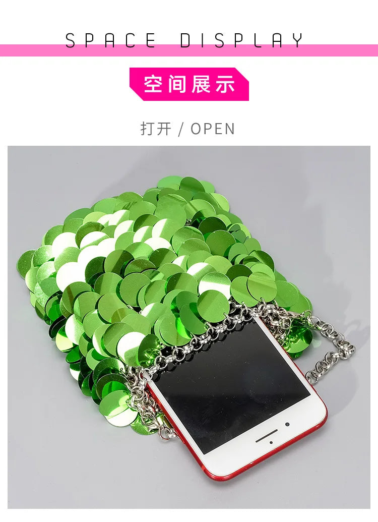 Fashion Sequins Crossbody Bag for Women Designer Metallic Women Handbags Shinny Party Shoulder Bags Luxury Evening Clucth Purses