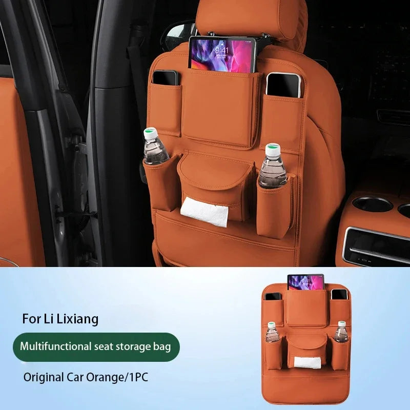 Car Seat Back Storage Bag Large Capacity PU Leather Car Backseat Organizer Storage Bag for Li Lixiang L6 L7 L8 L9 2022 2023 2024