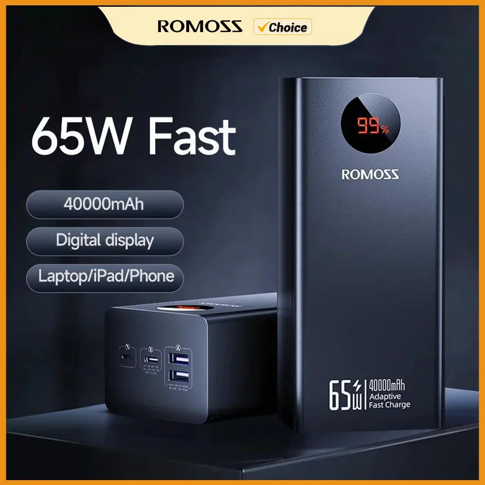 ROMOSS PEA40PRO Power Bank - 40000mAh Kapazität, 65W Schnellladung, USB C Port