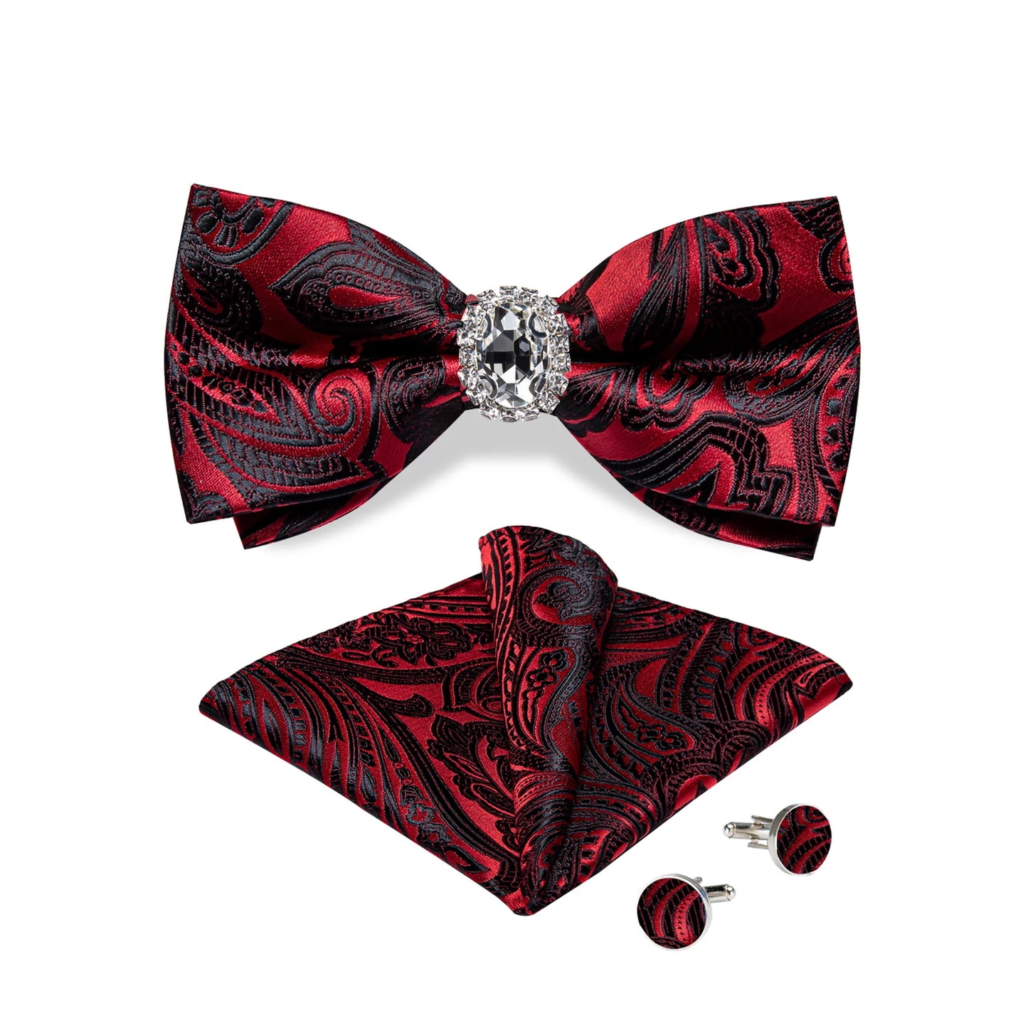Set de butoni de buzunar cu nod fluture pentru bărbați, din mătase, de designer, pentru nuntă