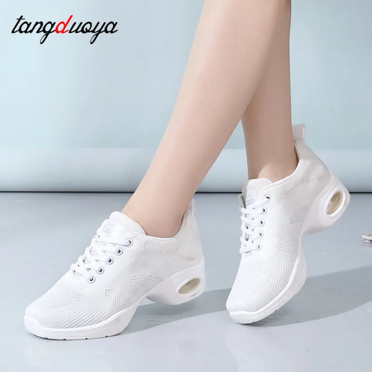 Sneakers Dance Shoes For Women Flying Woven Mesh Comfortable Modern Jazz Dancing Shoes Girls Ladies Outdoor Sports Shoes