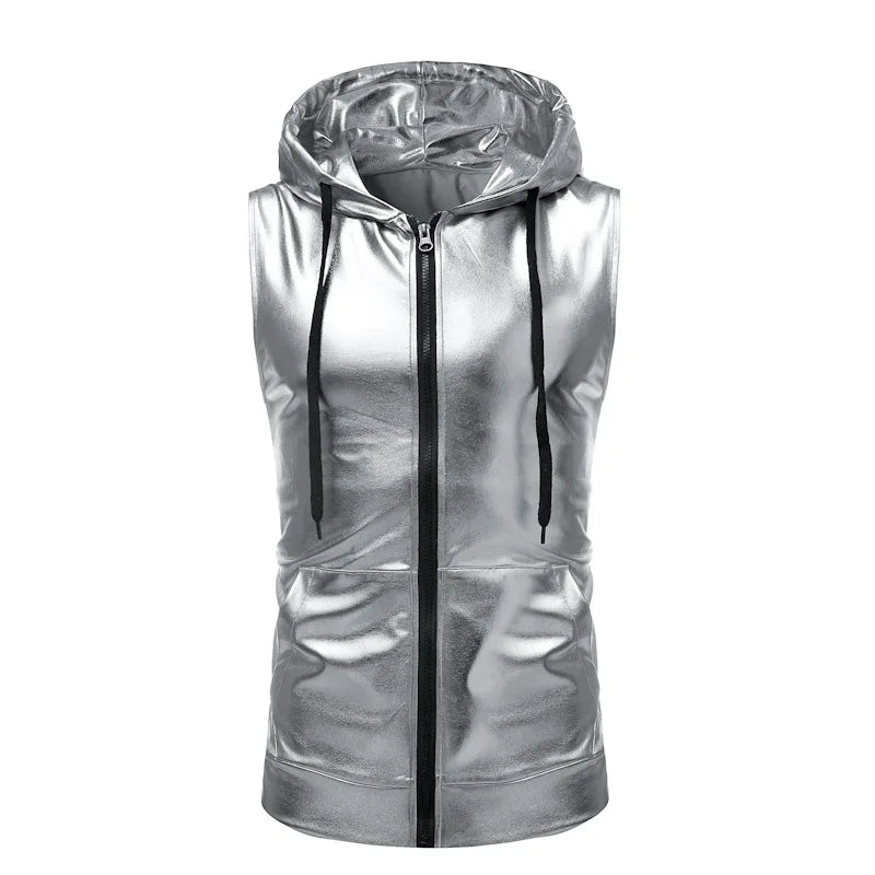 Goldene Herrenweste Kapuze - Reißverschluss S-XXL Silber