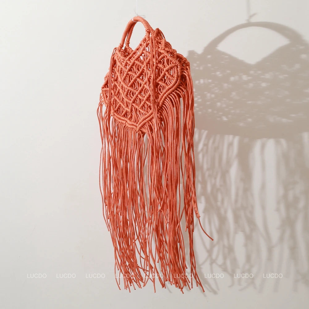 Casual Bali Big Bags Summer Beach Shoulder Bag Bohemian Tassel Woven Women Handbags Large Capacity Tote Design Hollow Rope Purse