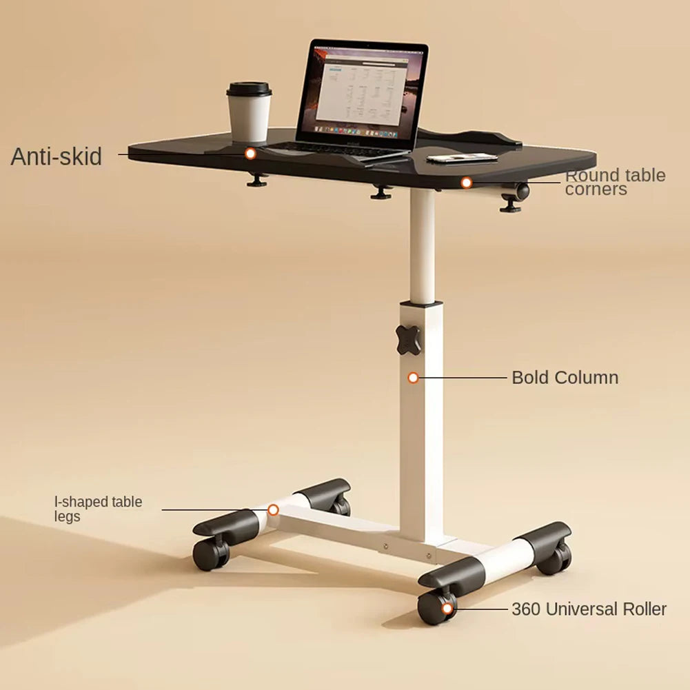 Reglable Über-Bett-Tisch mit verstellbarer Höhe, kippender Oberfläche, Rädern, rollendem Stehendem Laptop-Desk