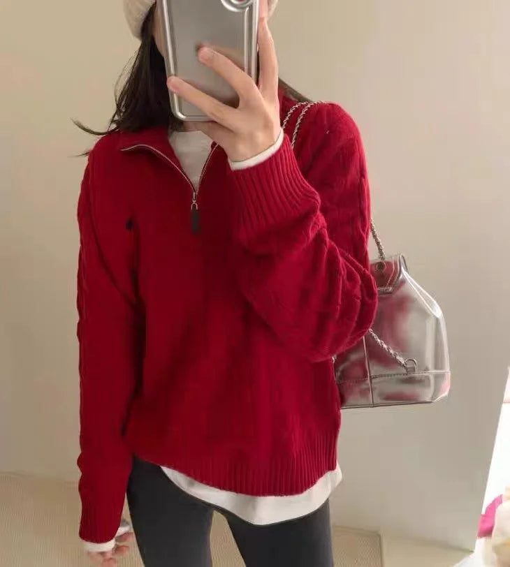 BONNTEECN Cardigan Halfzip Weiches Strickmaterial - Größe M, Reißverschluss, Mittleres Gewicht