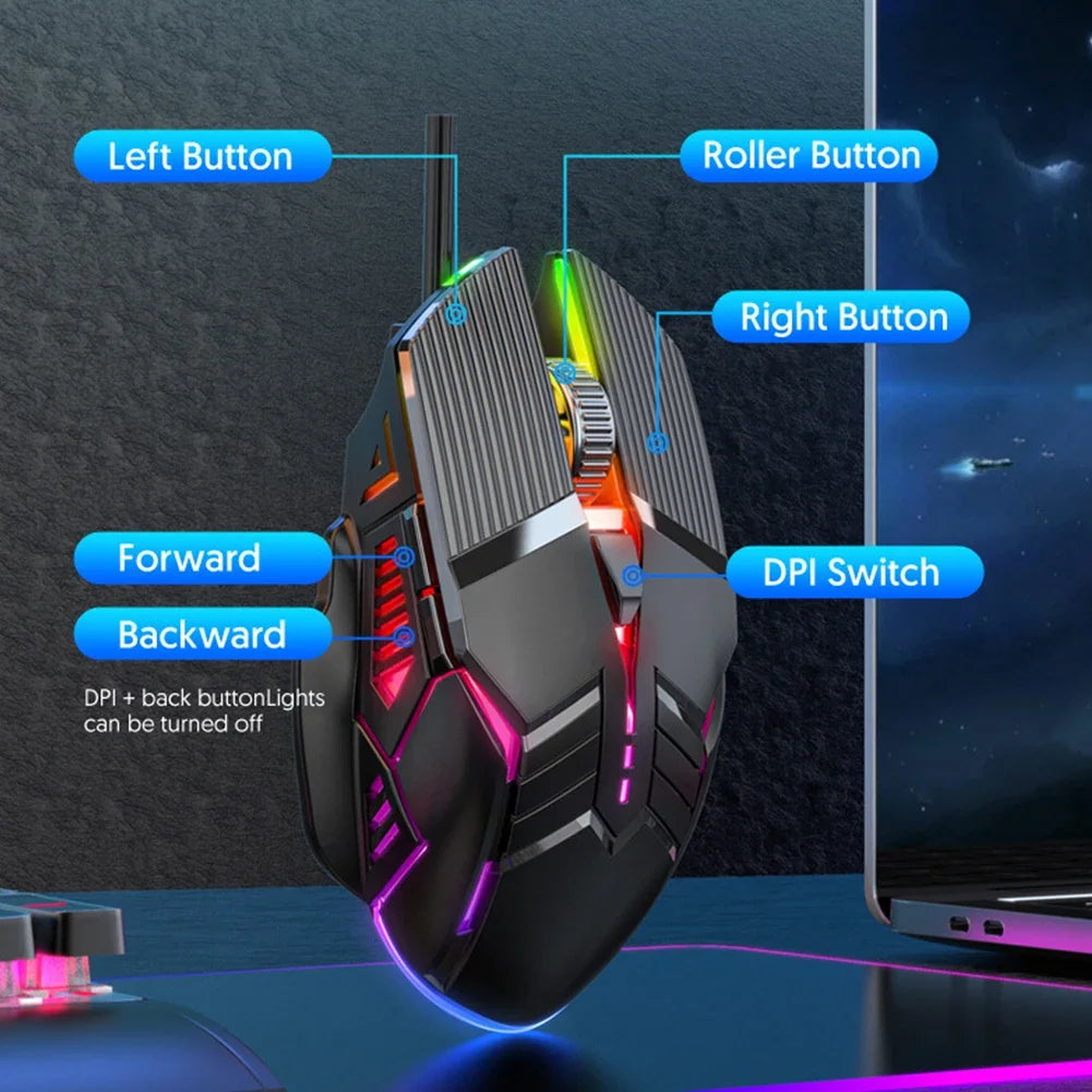 Fanmuran Gaming-Maus Ergonomisch - 3200 DPI, 6 Tasten, RGB