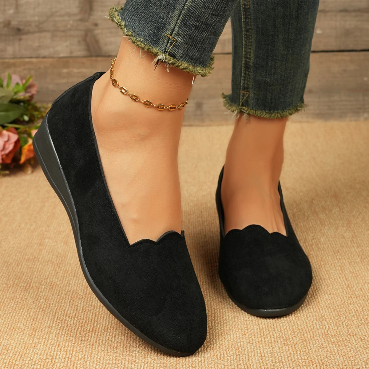 Woman Casual Round Toe Cute Flats Shoes 2025 New Spring/autumn Flats Female Suede Elegant Comfortable Soft Sole Women's Shoes