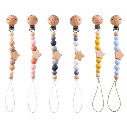 Baby Pacifier Chain Star Customizable Beads Wooden Pacifier Clips BPA Free Handmade Holder Chain Infant Nursing Teether Chain