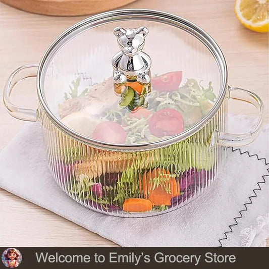 HighBorosilicateGlass Thickened PotHouseholdConvenient Bear Soup Pot with Lid Double Ear Soup Glass Pot Instant Noodles Milk Pot