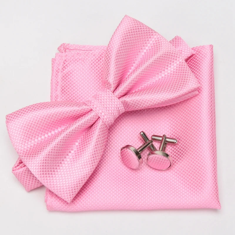 Set de papion pentru bărbați, 3 buc, carouri, modă clasică, nuntă, petrecere, butoni formali, papion, batistă, butoni, multe, set de trei piese