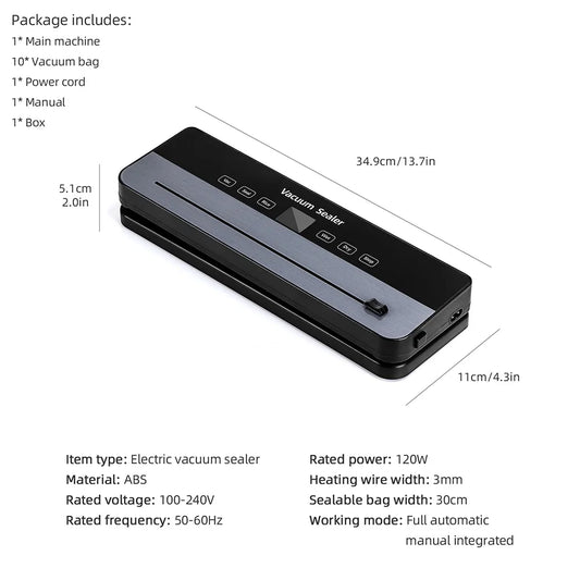 Electric Vacuum Sealer Machine Dry/Wet Food Packaging Seal To Keep Fresh Touch Buttons Digital Display Detachable Cleaning