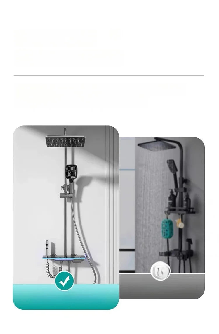 Bathroom Luxury Shower Faucet System with Lights Tempered Glass Shower Set Digital Display Copper Mixer Shower Faucet Set