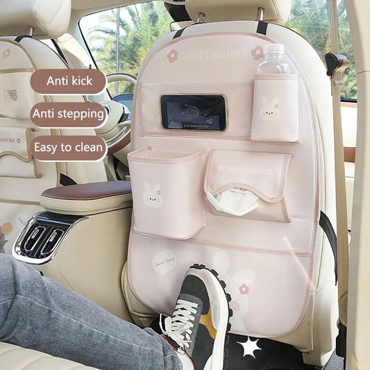 Car Seat Back Storage Bag Organizer Bear Bunny Multifunctional Car Back Seat Anti-Dirty Anti-Kick Storage Pad Car Accessories