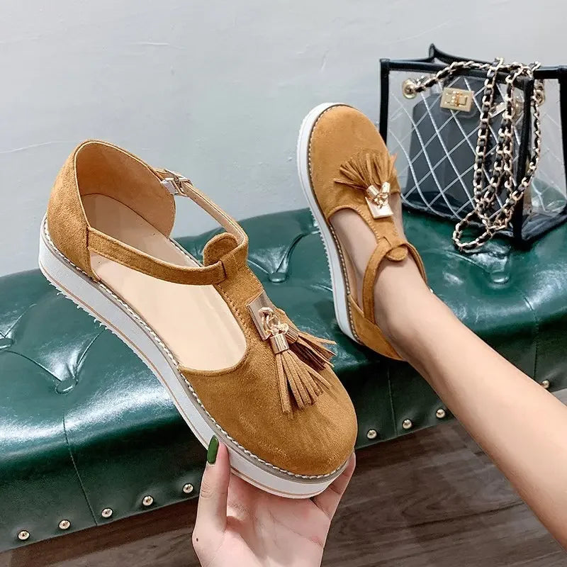 Women's Sandals Summer 2025 Casual Flat Platform Heel Tassel Buckle Strap Female Sandals Platform Vulcanized Shoes for Women New