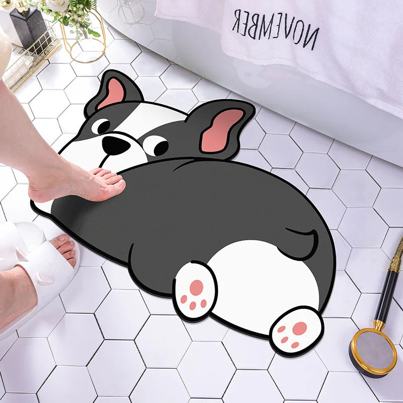 Panda Cartoon Dog Pattern Soft Cushion Bath Mat Quick Dry Super Absorbent Non-slip Bathroom Rug Diatom Mud Carpets Waterproof