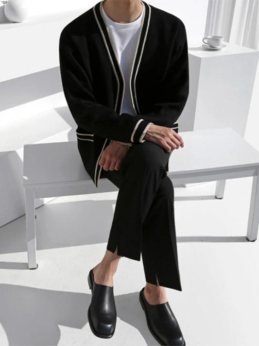 Lipswag Strickjacke Kontrast - V-Ausschnitt M-L Taschen