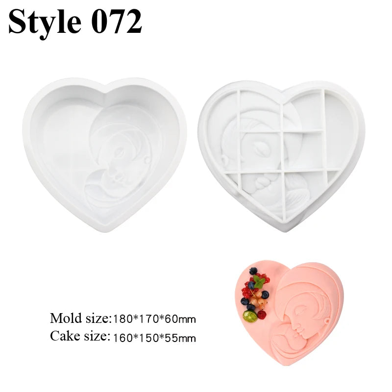 Romantic Heart or Rose Design Silicone Cake Molds Valentine's Day Mousse Cake Mold Kitchen Bakeware Dessert Decorating Tools