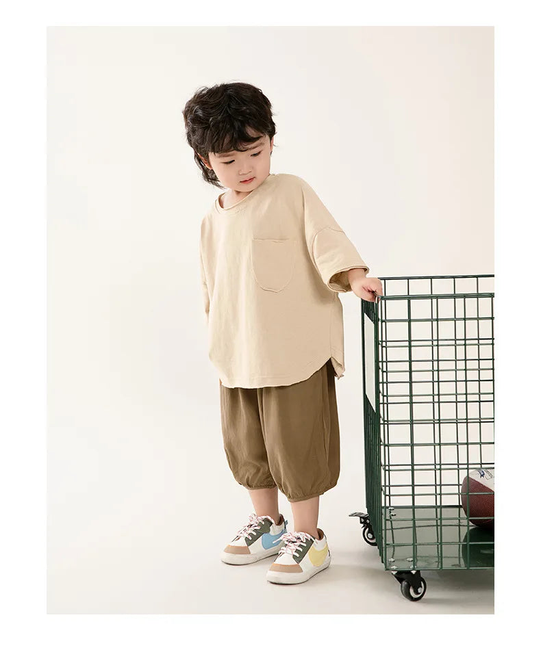 Tricou pentru băieți 2025: Guler rotund în stil coreean - Colecția minimalistă premium