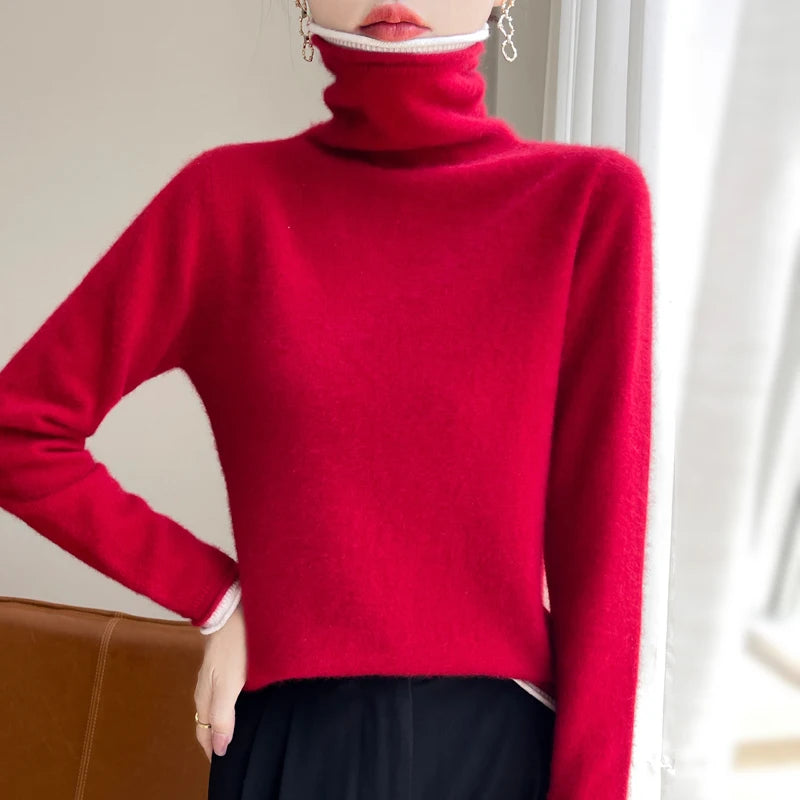 SHUANGYANROADCN Merino Rollpullover - Größe M, Merinowolle