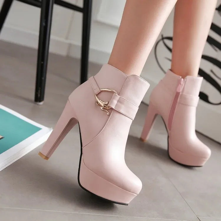 Elegant Short Boots Women Shoes Autumn Winter Women's Ankle Boot Platform Sweet Black White Pink Heeled Party Shoes Ladies