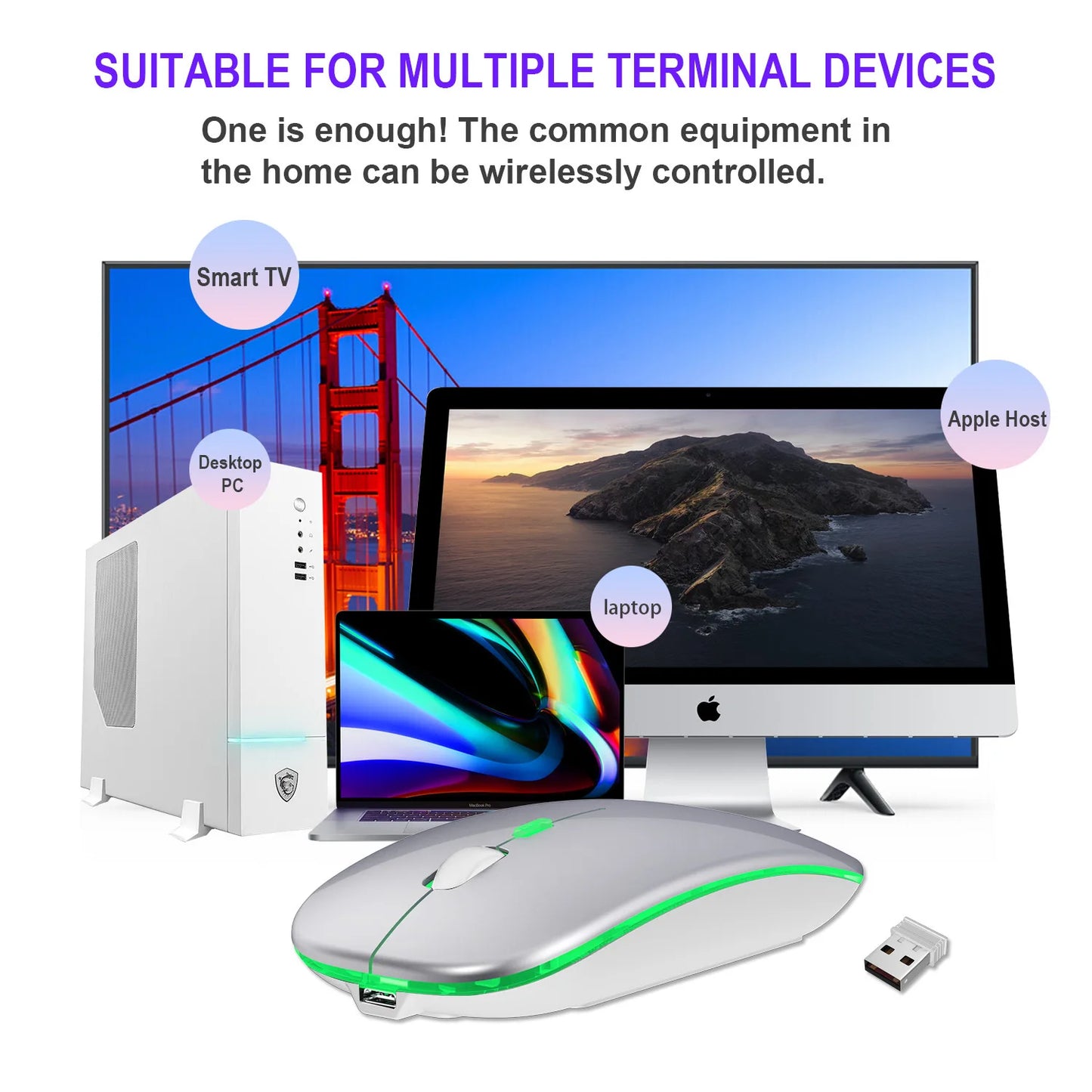 Dual-Mode-Wireless-Maus Bluetooth-kompatibel LED-Rechargeable Laptop-Maus Portable Computer-Mäuse für Laptop iPad Tablet