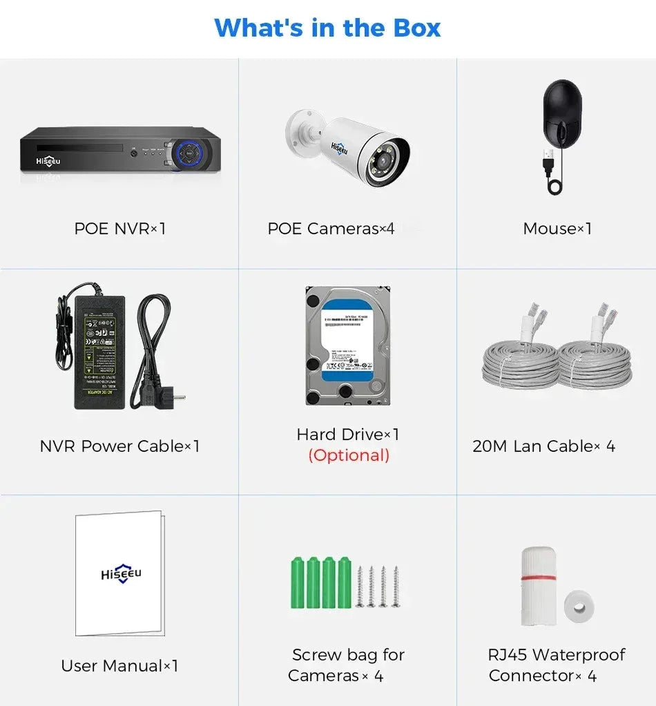 Hiseeu 4K 8MP POE Security IP Camera System Waterproof Full Color AI Face Detection 4CH NVR H.265 Surveillance CCTV Cameras Kit - Golden Bridge Store